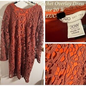 Cato Orange Long Sleeve Crochet overlay Dress